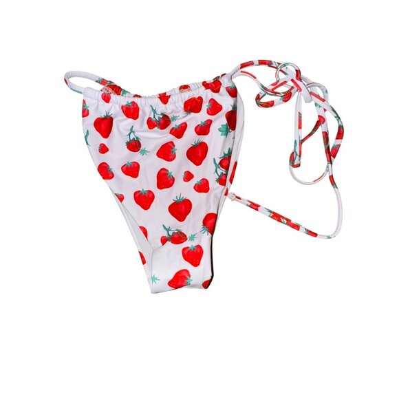 Strawberry‎ Print Bikini Halter Top & Tie Side Brazilian Bottoms Large Sexy Cute - Picture 4 of 5